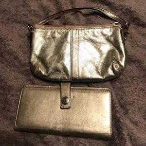Coach gold wristlet and checkbook combo